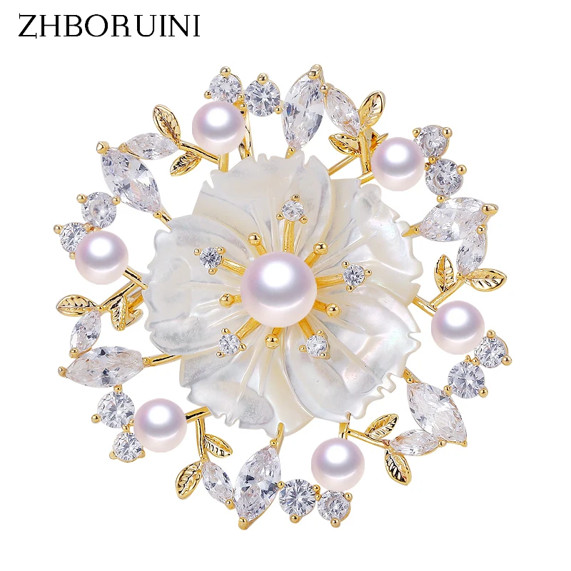 ZHBORUINI новинка 2019 хорошее украшение брошь с натуральным пресноводным жемчугом