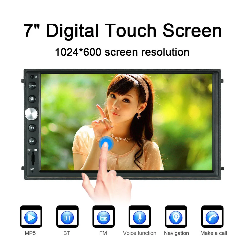 

7'' 2 Din Touch Screen Car Stereo Radio Player Multimedia Entertainment System BT AM/FM For Android/Iphone With Rearview Camera