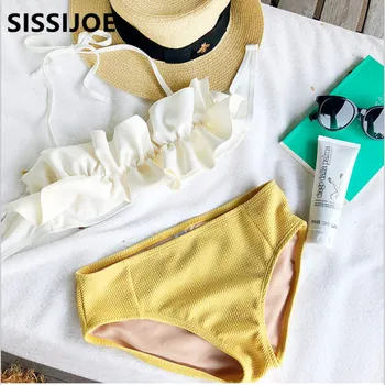

Flouncin Bikini High Waist Swimming Suit for Womens Sexy Halter Top Swimsuit Waved Summer Beach Swimwear