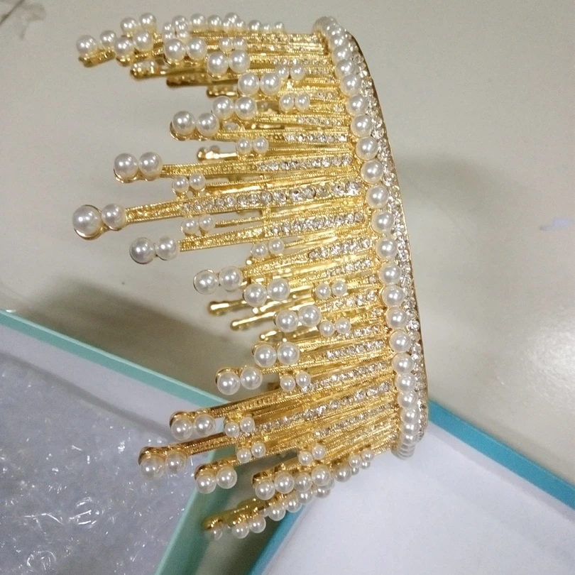 

Full Round Gold Tiaras Pageant Party Costumes For Men Lindo Goddess Gorgeous Rhinestone Diamante Headpiece Pageant Prom Party