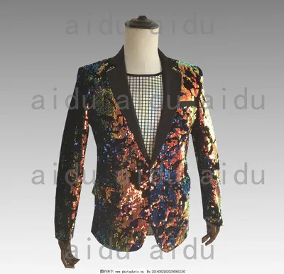 Performance de Palco Frete Grátis Homens Shorr Longo Lagarto Cor Completa Lantejoulas Smoking Jacket Terno Jaqueta –