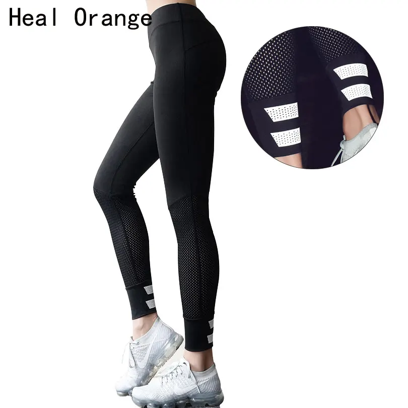comprar CURAR LARANJA Malha Reflexivo Esporte Leggings Mulheres Calças Leggins Calças de Jogging Correndo Calças Justas de Fitness Gym Yoga Sports Roupas