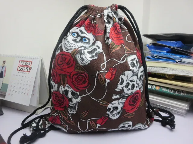 Cotton Linen Storage Package Shoes Bag Drawstring bags Unisex skull 3D Printing Organizer Portable Women's Backpack (5)