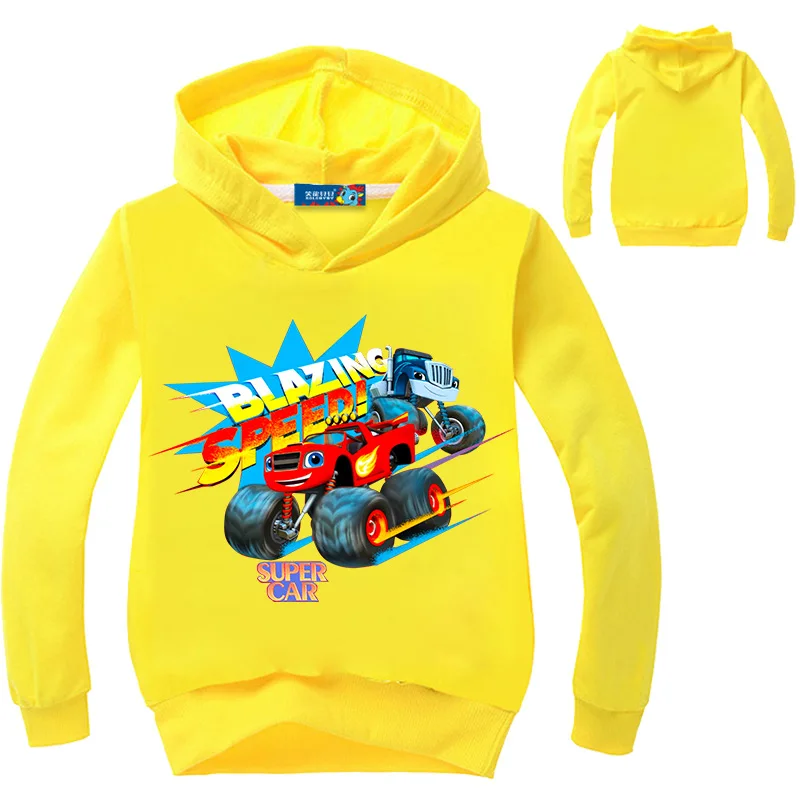 Одежда с рисунком машины монстра и машины; детские толстовки с капюшоном; топы для мальчиков и девочек; пальто для мальчиков; толстовки с героями мультфильмов для мальчиков - Цвет: Цвет: желтый