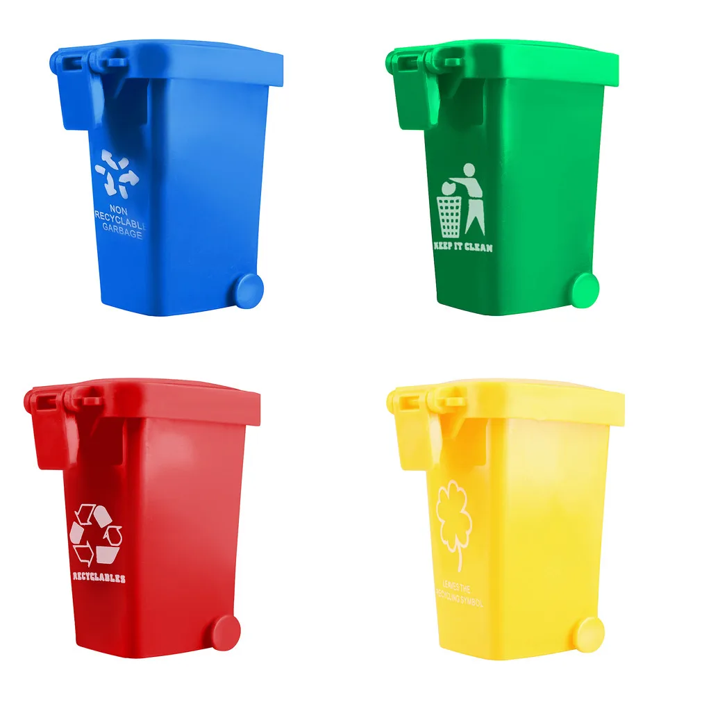 remarkable  4pcs/set 4 Color Mini Trash Can Toy Garbage Truck Cans Curbside Vehicle Rubbish Bin Toys Kid Simula