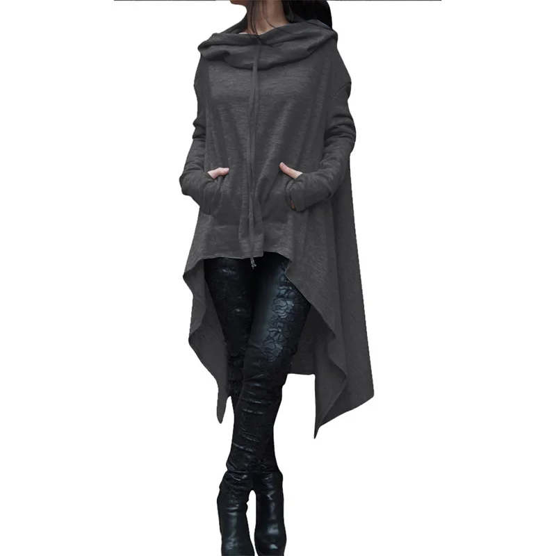 Autumn and winter street hipsters solid color long multi-color super large size set of loose hooded women