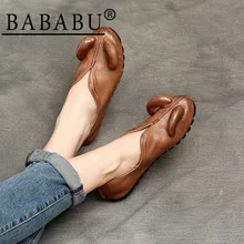 Bababu Новая мода Китайский Стиль ретро персонализированные коготь мелкой кожаный слипоны ручной работы мягкой подошвой Женская обувь на плоской подошве