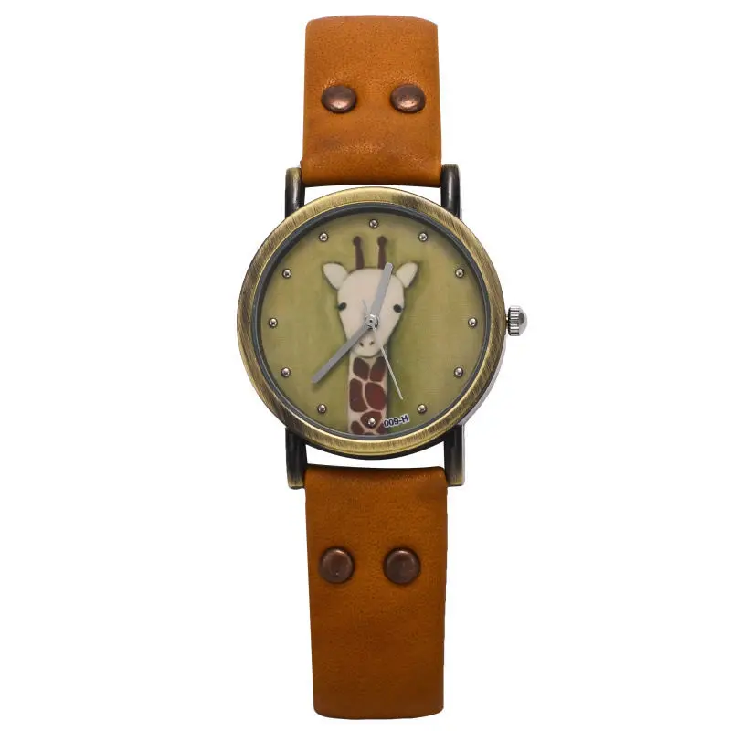 

Cartoon Giraffe Pattern Women Casual Quartz Watch Vintage Bronze Lady Wristwatches