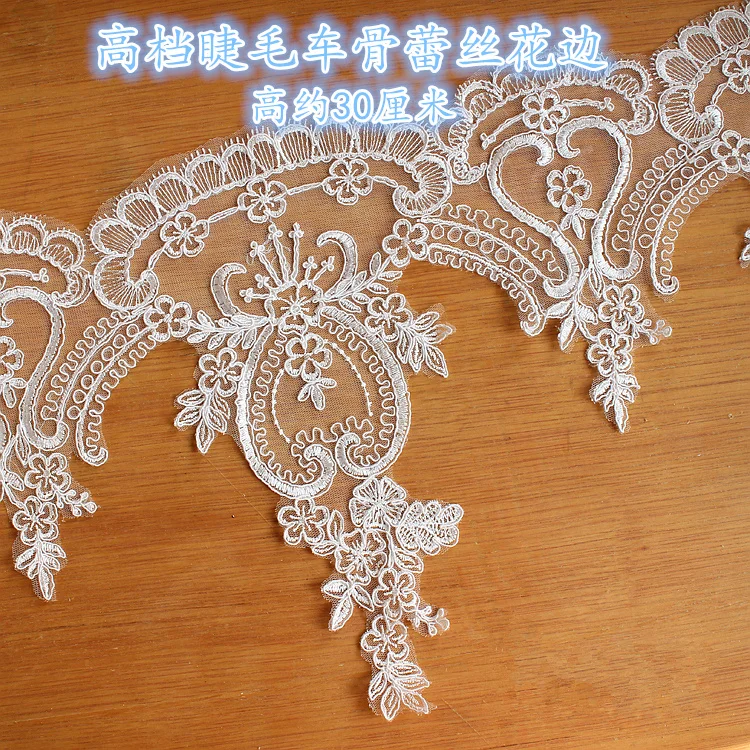

30cm elegant floral lace fabric trim wedding veil dress ribbon veil bridal Embroidery Lace Trim Tulle Bridal Wedding Veil Fabric