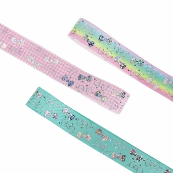 

1"25mm Silver Hologram Bowknots Solid Color Grosgrain Ribbon Jeans Pink Check Patterns Gift Bowknots Making 50yards/roll
