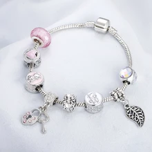 Модные розовые хрустальные бусины, очаровательные женские серебряные браслеты из сплава, цепочка в виде змеи, Индивидуальные ювелирные изделия, подарок на свадьбу, банкет