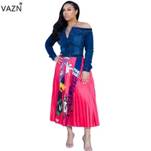 VAZN возраст снижение сексуальный женский мультфильм Bodycon Длинные юбки шифон плиссированные империя Ретро свободные макси юбки LO6171