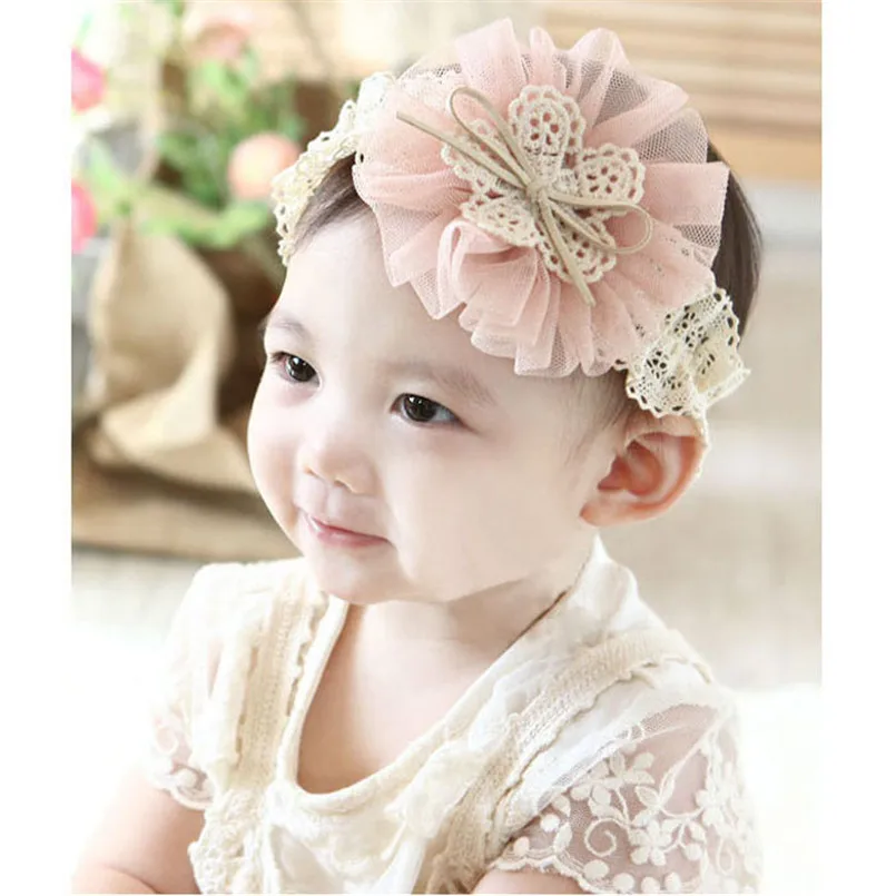 Headwear Baby girls hairbnand Kids Baby Flowers Headband Lace Bow Hair Wear Hairband Ribbon Bebes acessorios #4A30 (1)