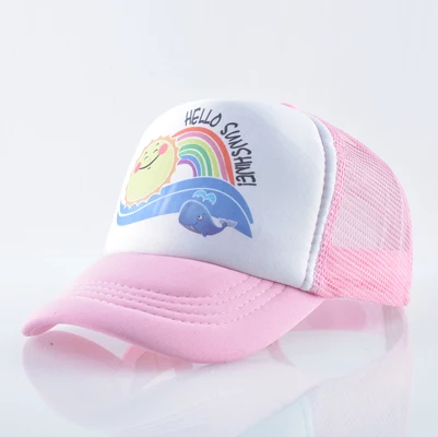 Pink1 Детская Милая летняя бейсболка с радужным принтом кепка от солнца козырьком для мальчиков и девочек, Детская уличная дышащая сетчатая кепки - Цвет: Pink1