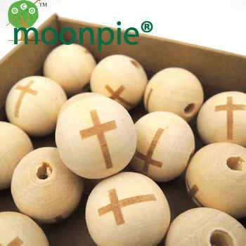 20mm wood round ball bead cross for teether shaped burnt engrave diy accessory wooden beads craft bless EA145