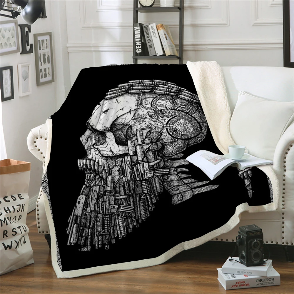 

3D Skull Blanket Microfiber Sherpa Sofa Throw Blanket Gun bullet skull Printed black Gothic Bedding mantas para cama
