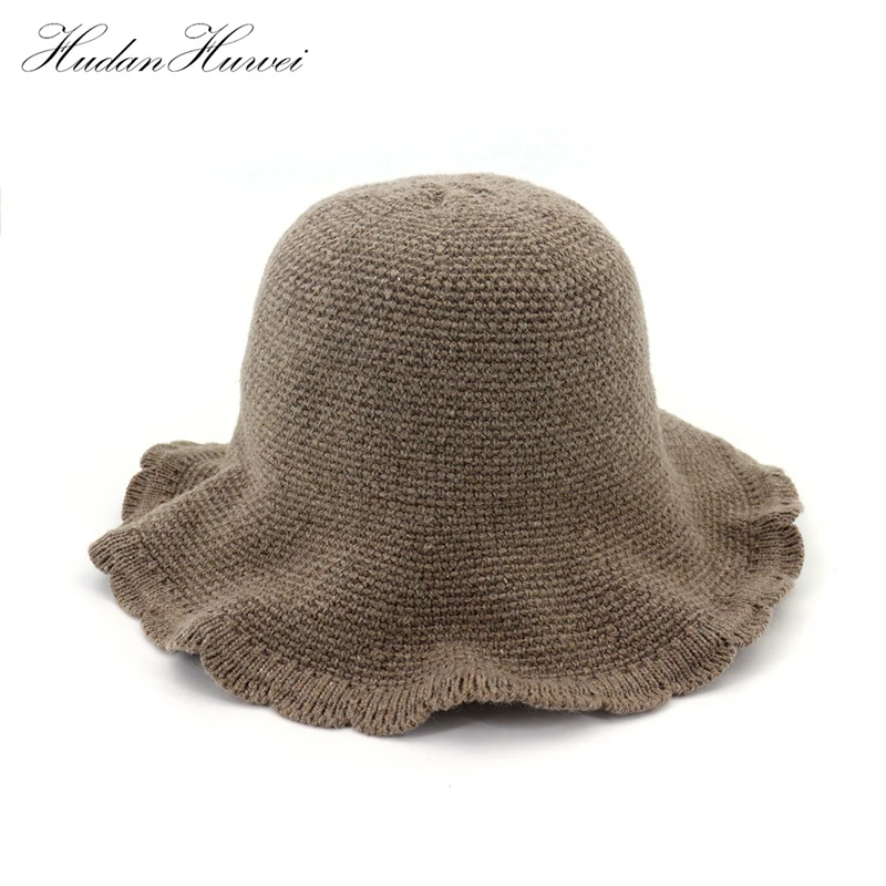 

Autumn Winter Unisex Wool Bucket Hats Knitted Cap Foldable Mens Womens Fishing Hats Hiking Fisherman's Hat Hunting Girl