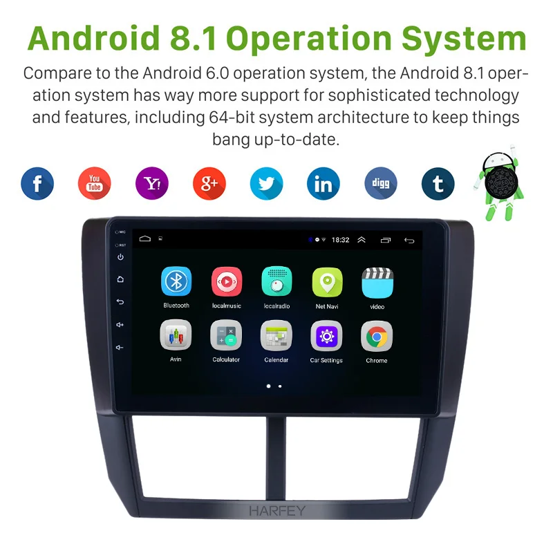 Sale Harfey 9" Android 8.1 Car GPS Navigation Radio Multimedia Player For  2008 2009 2010-2012 Subaru Forester Quad-core With WiFi 1