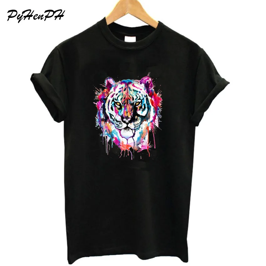 Camiseta de las mujeres de verano acuarela Tigre impreso Camisetas de manga corta de Harajuku camiseta suelta Tops Mujer Camisetas Mujer