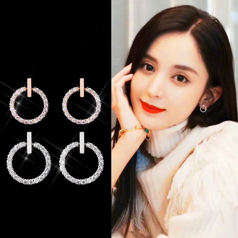 

Blaike Fashion Round White Cubic Zircon Stud Earrings For Women Shiny Crystal 925 Sterling Silver/Rose Gold Filled Girl Jewelry