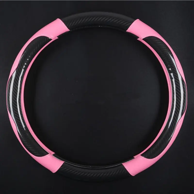 

7 Colors New Luxury Car Steering Wheel Cover Micro Fiber Leather + Carbon Fibre Size M for Standard Steering Wheel 14-15"