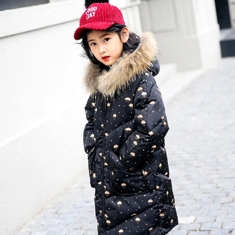 

Sweet Winter Jacket for Girls Students Down Coat Fur Hoodie Long Kids Parkas Teenage Girls Winter Clothing size 8 10 12 14 years