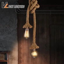 Vintage Rope Pendant Lights Loft Creative Industrial Lamp E27 Edison Bulb American Style For restaurant/bar home decoration