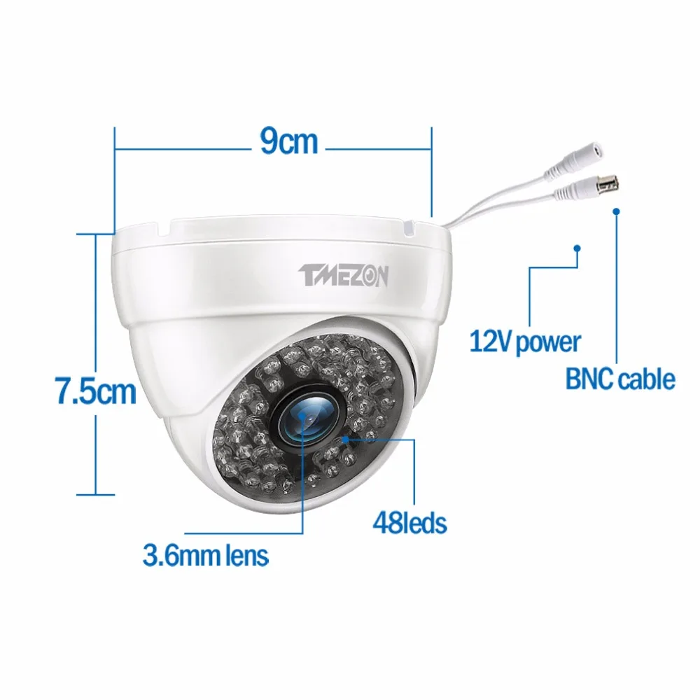 Tmezon AHD 720P / 1080P 1.0MP/2.0MP Dome Camera Home Security Surveillance CCTV System Auto IR-Cut Night Vision Up to 40m/130ft