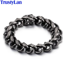 TrustyLan, Ретро стиль, толстый черный браслет из нержавеющей стали, мужская мода, новинка, мужские браслеты-цепочки и браслеты,, ювелирное изделие, подарок для Него