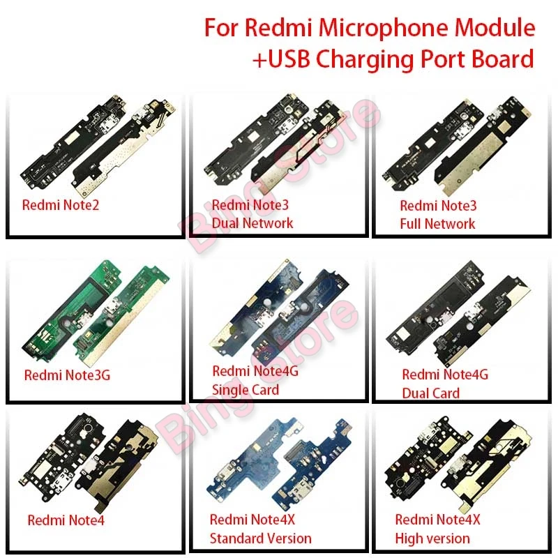 

Microphone Module+USB Charging Port Board Flex Cable Connector Parts For Xiaomi Redmi Note 3G 4G Note 2 3 4 4X 5A Note 3 Pro