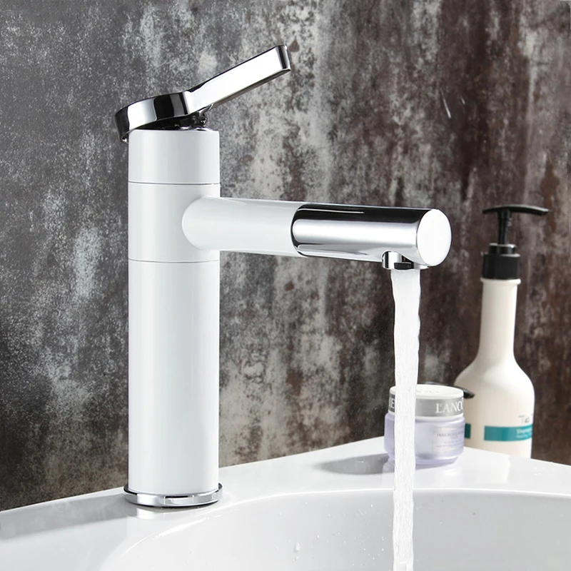 Billige Becken Armaturen Messing Bad Wasserhahn Vessel Vanity Tap Swivel Auslauf Deck Montiert Weiß Farbe Waschbecken Wasserhahn LT 701L