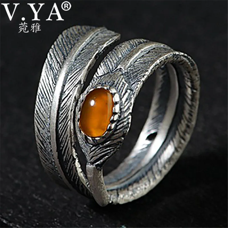 

V.YA 925 Sterling Silver Natural Stone Rings for Men Women Couple Vintage S925 Silver Finger Ring Jewelry Bijoux Top Quality