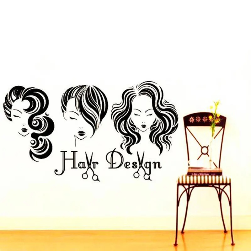 

Hair salon barber shop decorative wall stickers three girls custom hair style decorative stickers vinyl stickers art murals MF34