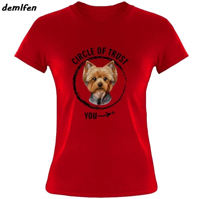 Летняя женская одежда с коротким рукавом хлопок футболка круг доверия-Йоркширский терьер-Йоркширский подарок для Собаки Футболка крутые футболки топы - Цвет: Red