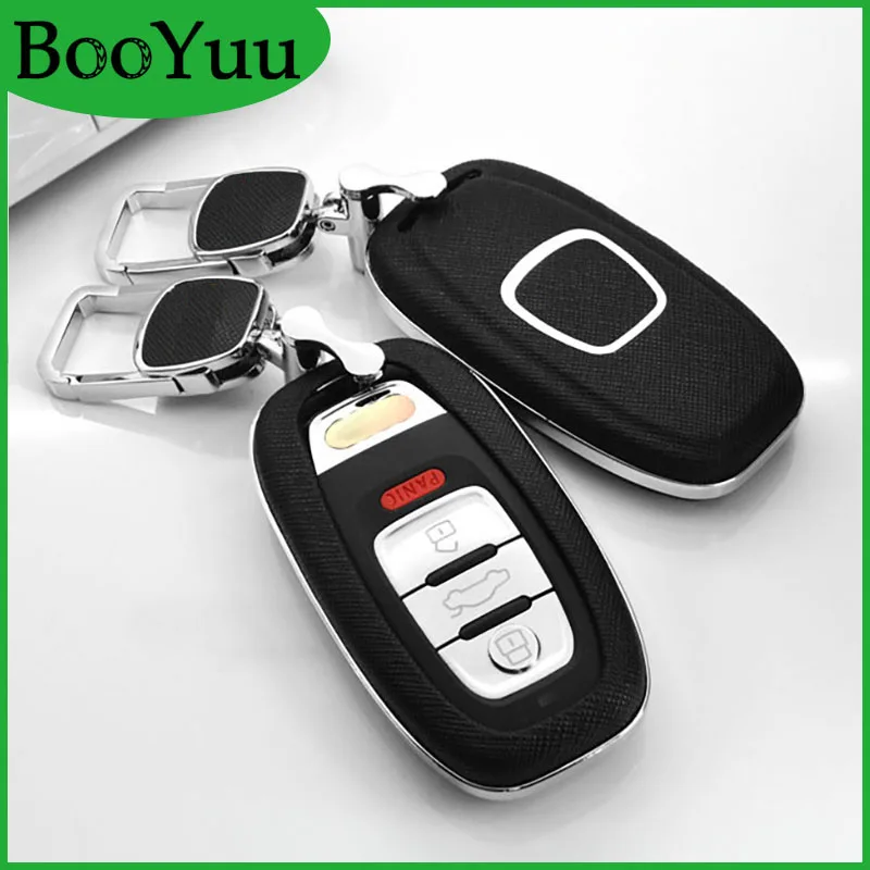 

BooYuu ABS+Cowhide Smart Remote key shell key case key Cover For AUDI A4L A6L Q5 Q7 A5 A7 A8 S5 S8 Keychain Accessories