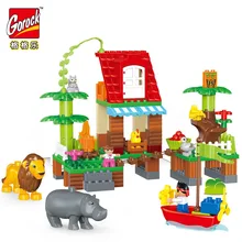 GOROCK 86pcs Jungle Villa Animal Lion Squirrel Building Blocks DIY Large Size Bricks Baby Gift Compatible With Duploe Kids Toys цена GOROCK 86pcs Jungle Villa Animal Lion Squirrel Building Blocks DIY Large Size Bricks Baby Gift Compatible With Duploe Kids Toys цены онлайн