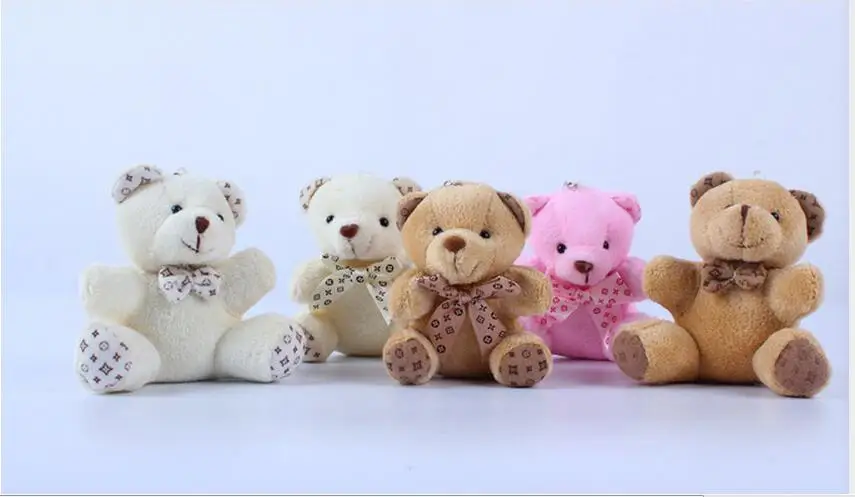 

7 style 10cm lovely mini Bear Teddy Bear Plush Toy four color optional Mobile phone bag key chain pendant wedding throwing pink