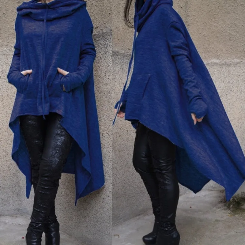 Women Oversized Long Hoodie Asymmetric Drawstring Sleeve Sweatshirt Autumn Winter Pocket Loose Pullovers Outwear | Женская одежда