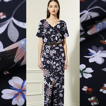

Digital inkjet silk crepe de chine fabric14 mm printing micro-transparent shirt dress silk fabric wholesale silk cloth