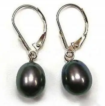 

FREE shipping> >>>Pretty! Black Akoya Cultured Pearl Earring AAA 8-9MM