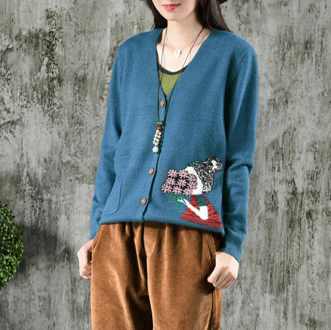 

2019 Spring Woman Sweater Knitting 2019 Japanese Mori Girl Long Sleeve Vintage v-neck Knitting Cardigan Big Size Coat YoYiKamomo