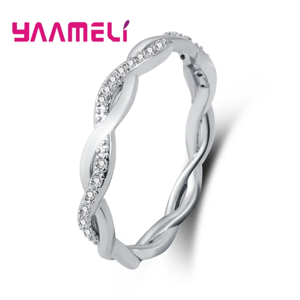

925 Sterling Silver Twist Classical Wedding Engagement Ring for Woman Girls Austrian Crystals Gift Rings Bague Femme