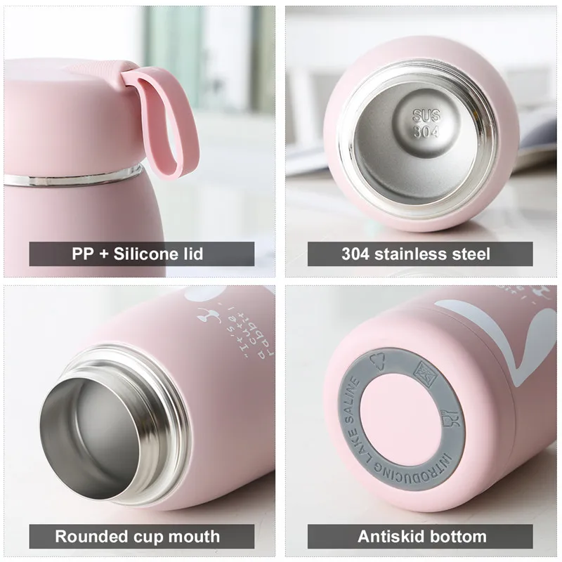 ONE Vacuum Flasks 320ml Lady Rabbit Thermos Mini Tumbler Stainless Steel Eco Friendly Belly Cup Thermal Cup Cute Thermose Bottle (2)