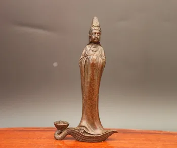 

12 CM Chinese red Copper Lotus Flower Guanyin Kwan-yin Bodhisattva Buddha Statue