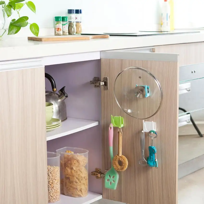 

Kitchen Plastic 2pcs Bracket Storage Rack Holder Scuker Sticker Pot Pan Cover Shell Cover hanger Rack Kitchen Storage Tool 2JY31