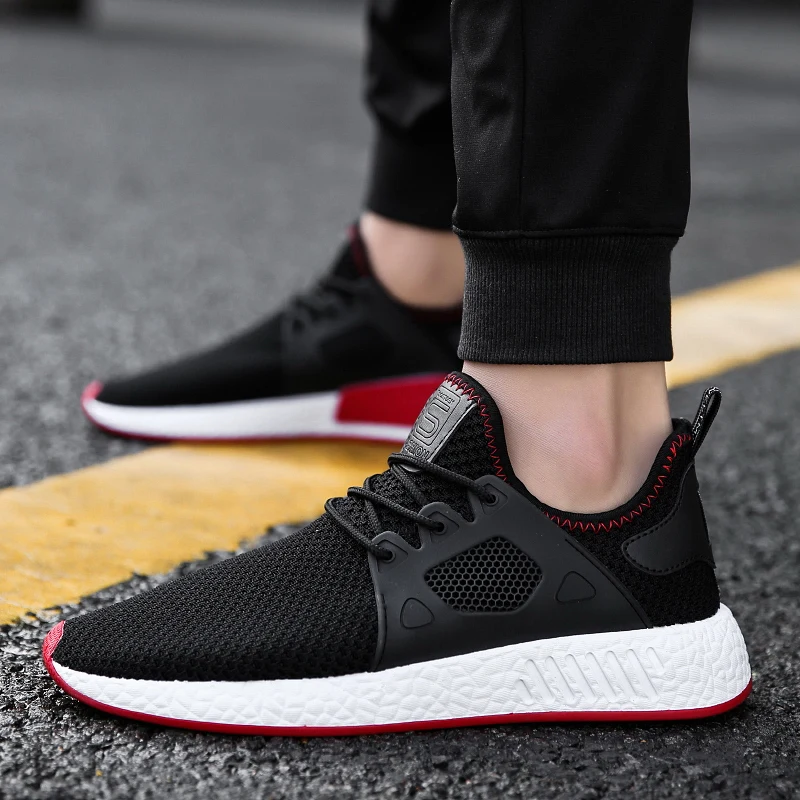 Trois Mode Couleurs Maille Casual Respirant rouge L'usure Hommes Noir À Antidérapant Adulte Pour gris Sneakers Confortable Chaussures De Résistant I0n8q