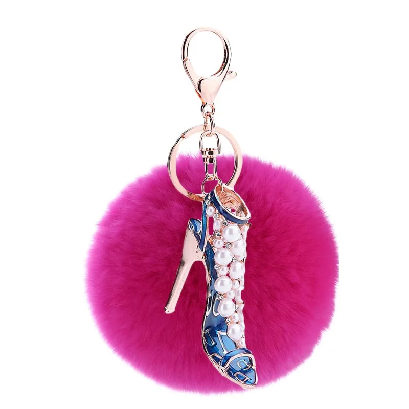 

2017 new trinket fake pompom keychain bunny keychains on bag rabbit fur Keychain fur pom pom charms for bags anime