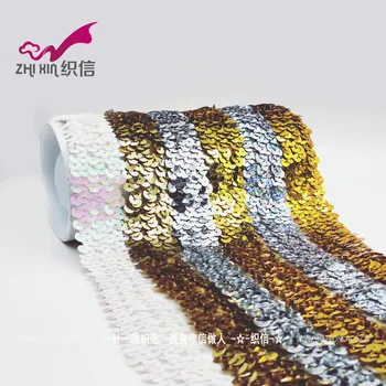 

Silver Gold Sequin Stretch Fabric Elastic Lace Trim Ribbon Stretched Paillettes Ruban Dentelle Headwear Clothing Accessories