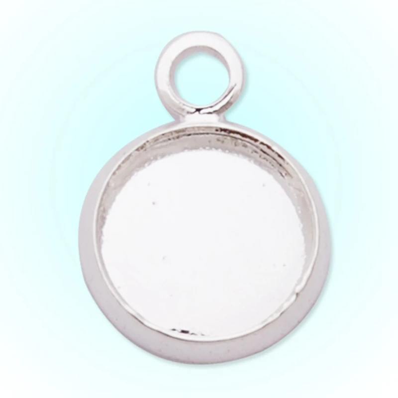 50 PCs 8mm Ailver tone Blank Pendant Stamping Tags Round Pendants Tray