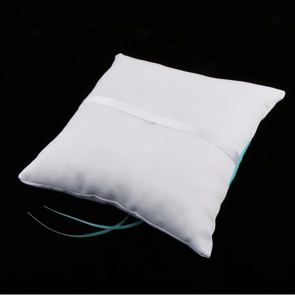 Wedding Party Satin Heart Ring Pillow Cushion Diamond with Ribbon Ring Bearer Cushion Garden Supplies